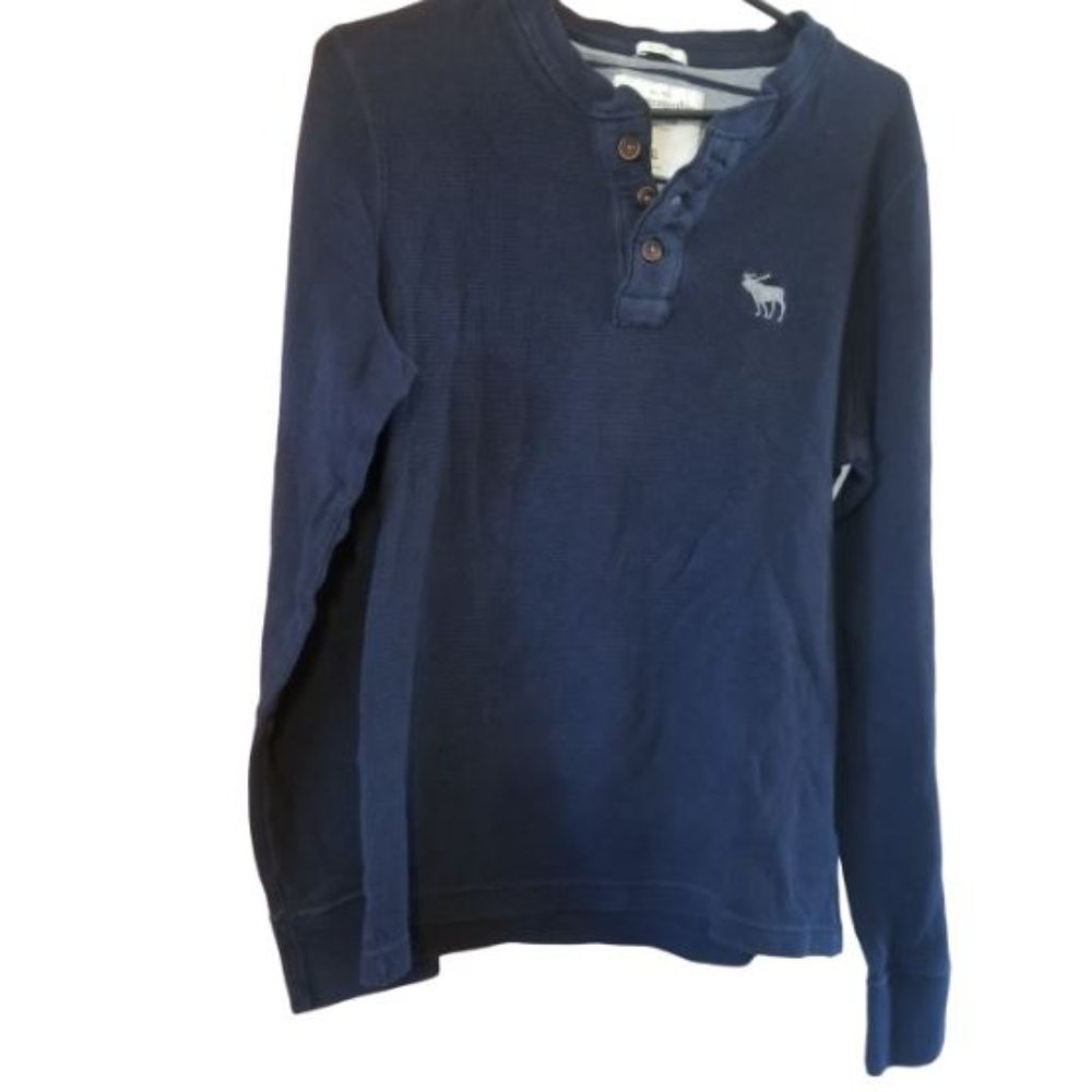Abercrombie & Fitch Navy Blue Waffle Weave Henley Long Sleeve Shirt XL